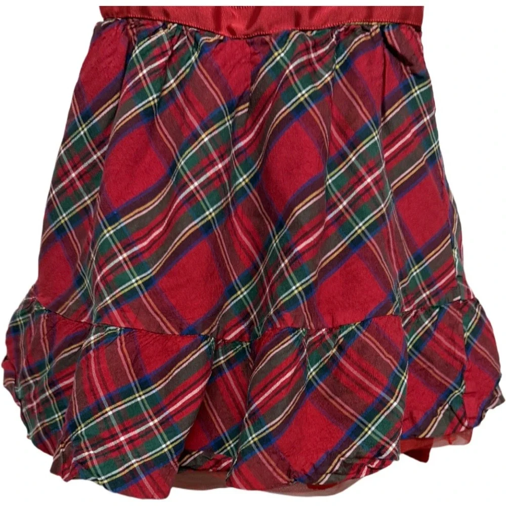 Janie and Jack Girls Silk Plaid Holiday Dress Size 3 Red Tartan Puff Sleeve